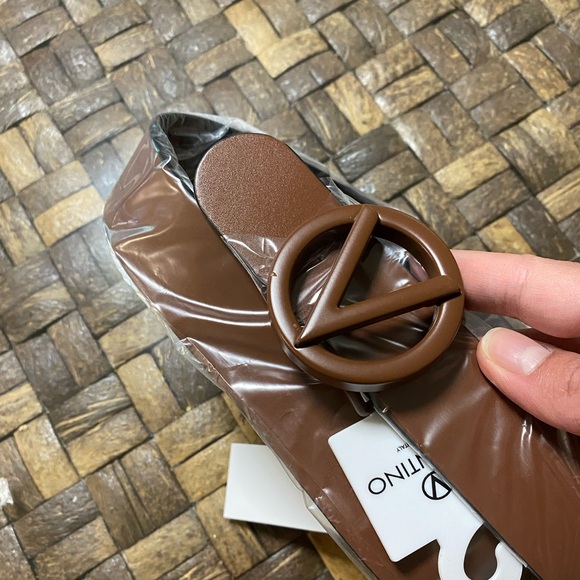 VALENTINO BY MARIO VALENTINO Circular Logo Buckle Brown Leather Belt Size 34 - Picture 4 of 4